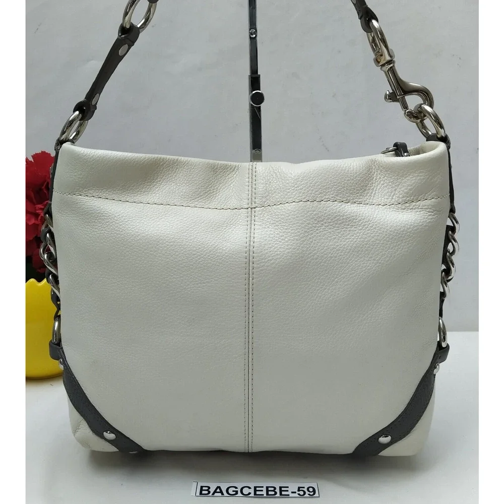 Coach Zoe White Leather Zipper Closure Hobo Shoulder Bag